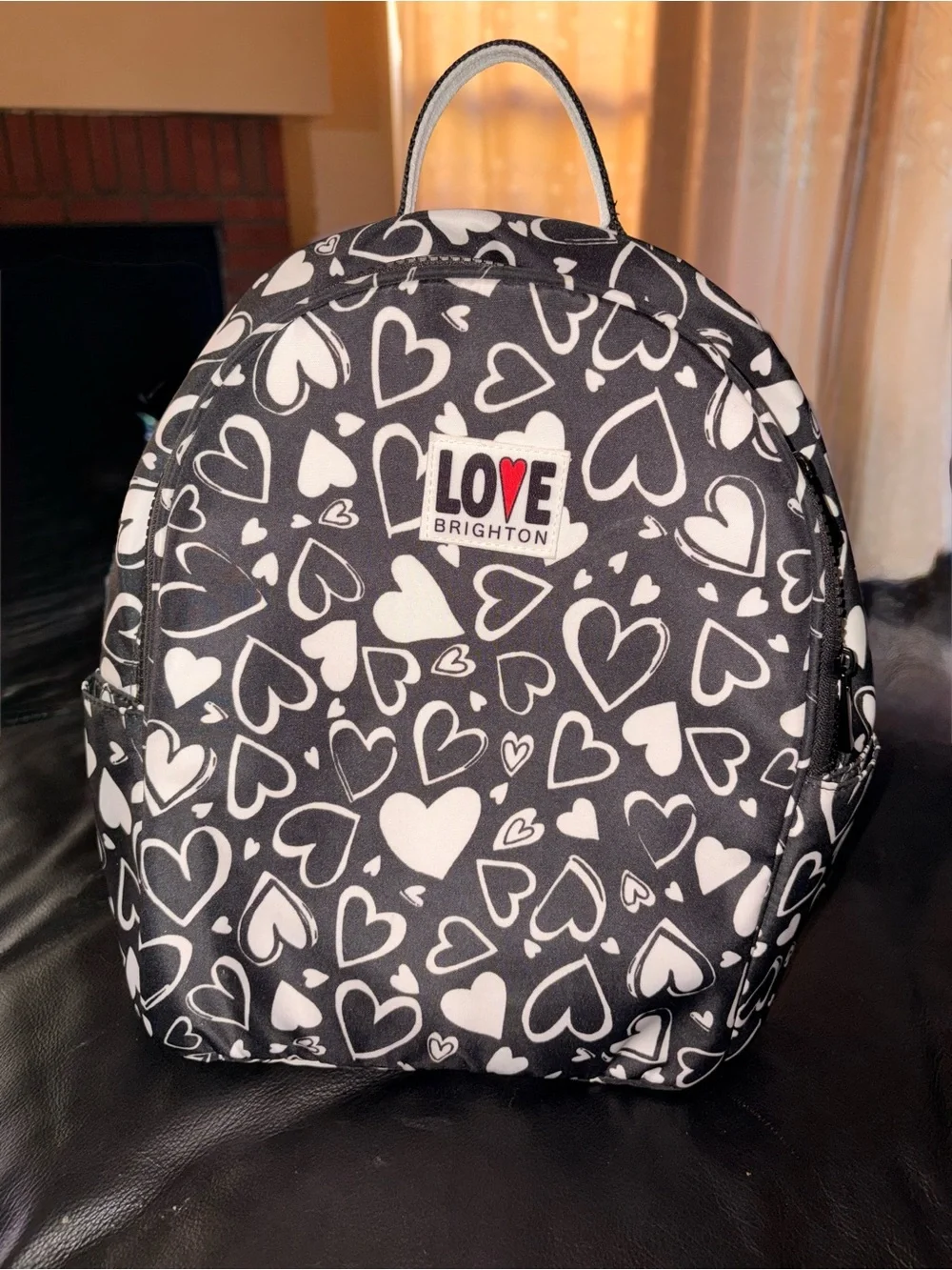 Brighton Endless Love Heart Print Black White Mini Backpack Bookbag NWOT Limited
